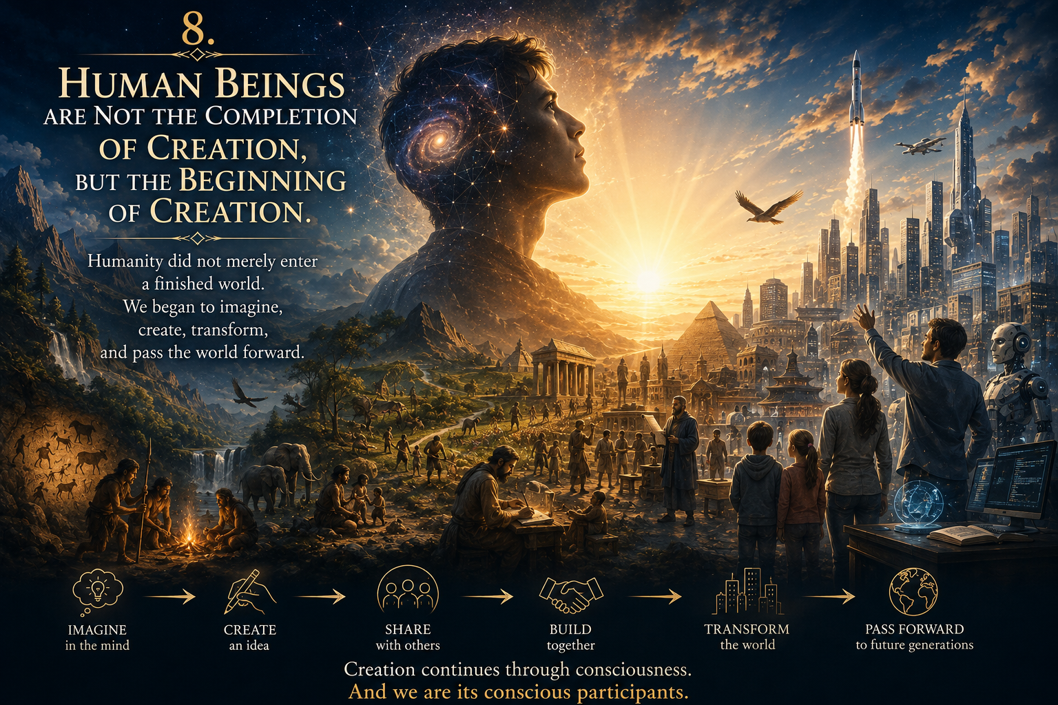 Human beings are not the completion of creation but the beginning of creation through consciousness